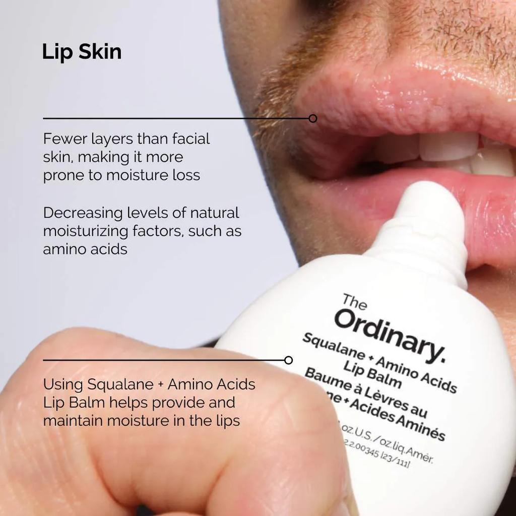 The Ordinary  Squalane + Amino Acids Hydrating Lip Balm, for Lips, Elbows, and Cuticles